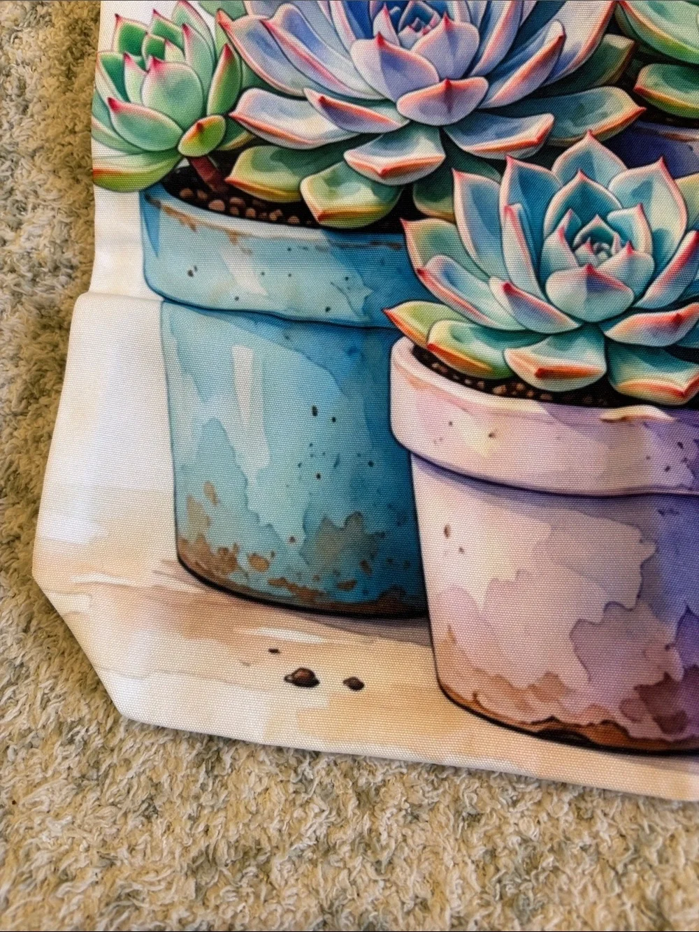Pastel Potted Succulents Cactus Poly Tote Bag NWT 14x15.25”